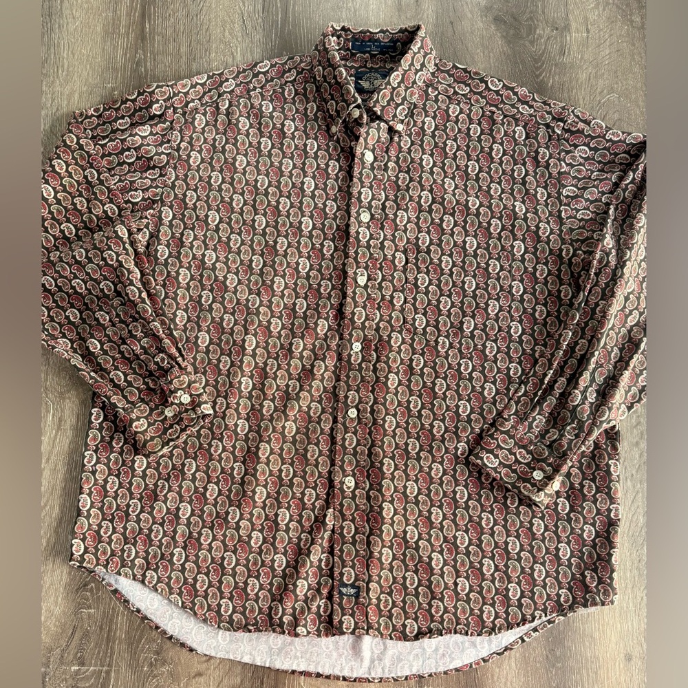 Dockers Vintage Paisley Print Long Button Down Shirt 100% Cotton, Size Large